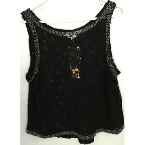 Jennifer Lopez Shirt Womens L‎ Black Lace Sheer Beaded Trim Tank Sleeveless NWT